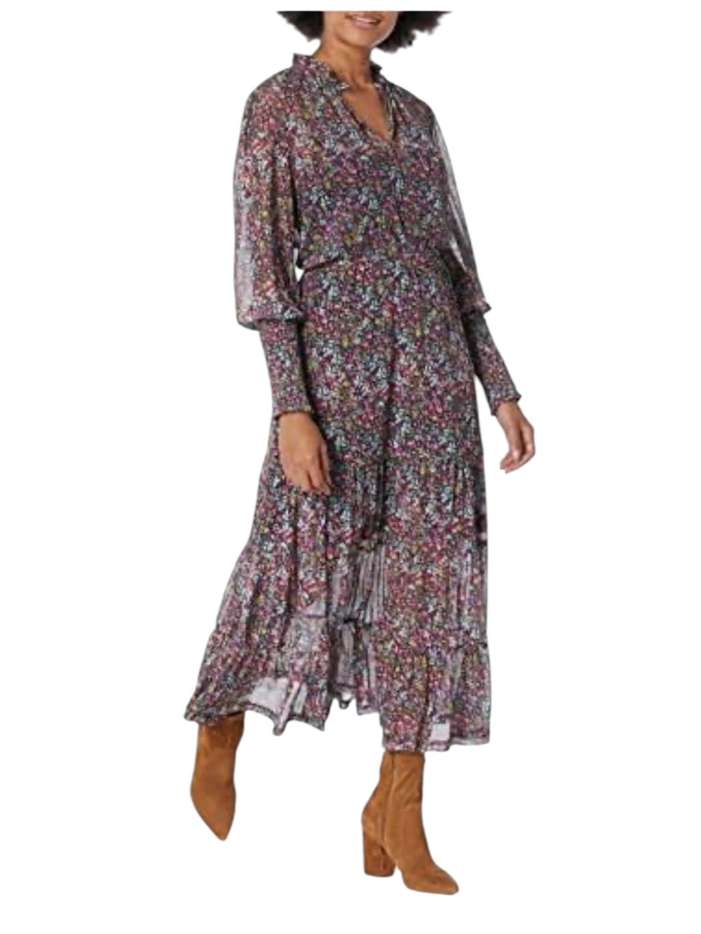Steve Madden Floral Tiered Floral Multi Pink Maxi Dress SZ S